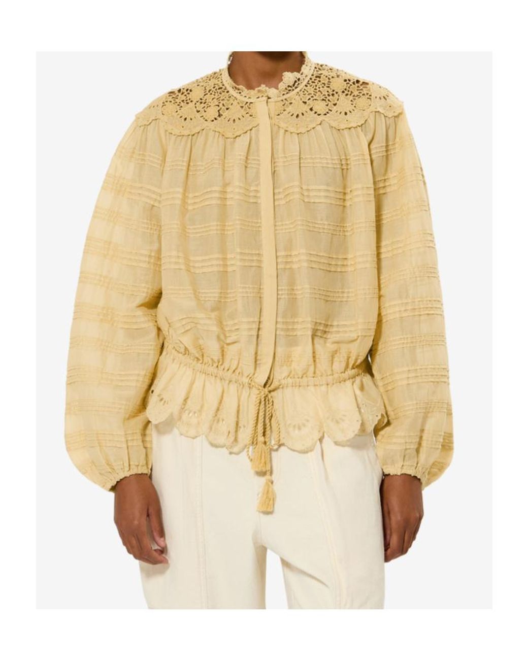 Isabel Marant Natural Polly Cotton And Floral Lace Blous