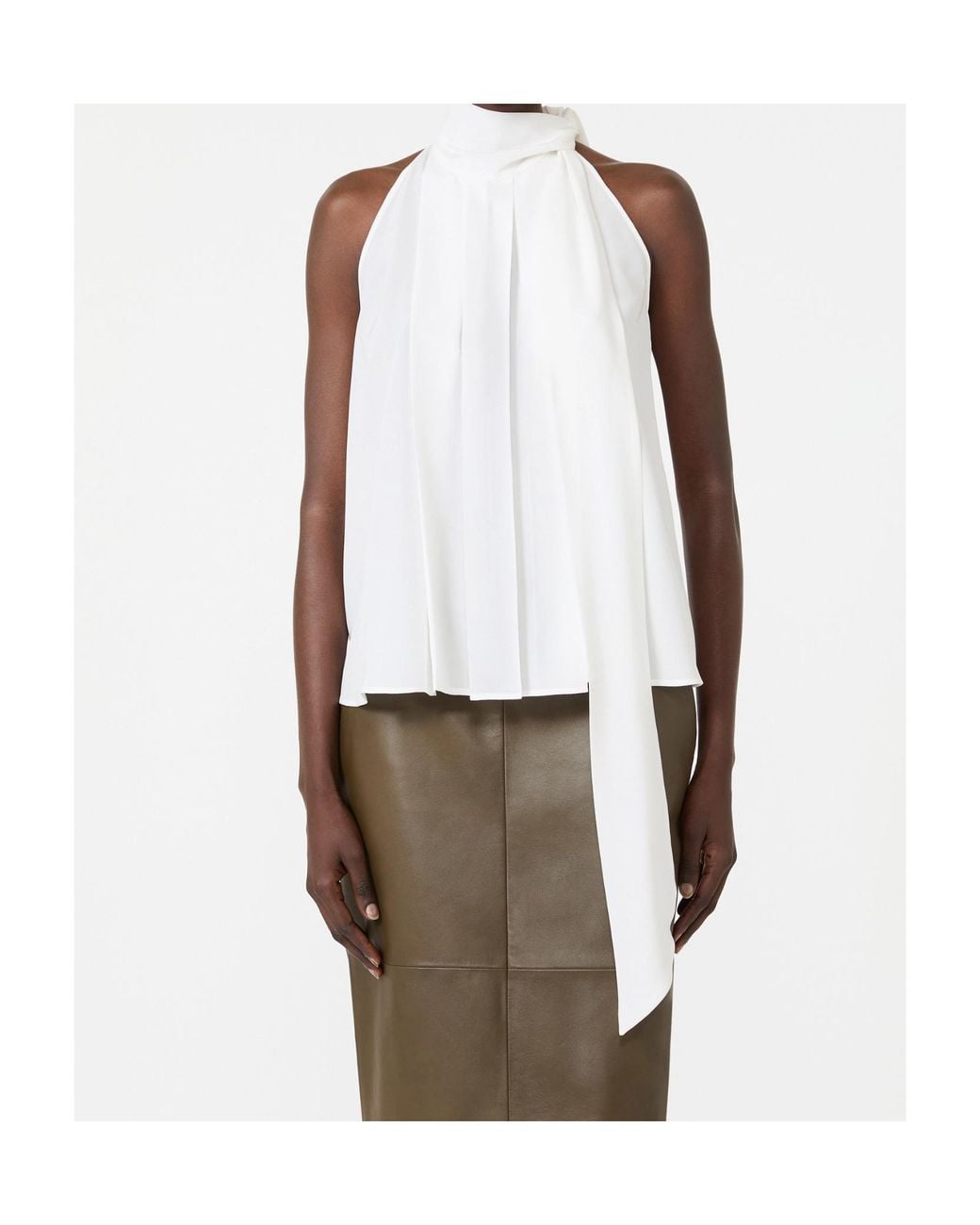 Max Mara White Fune Pussy-Bow Halterneck Top