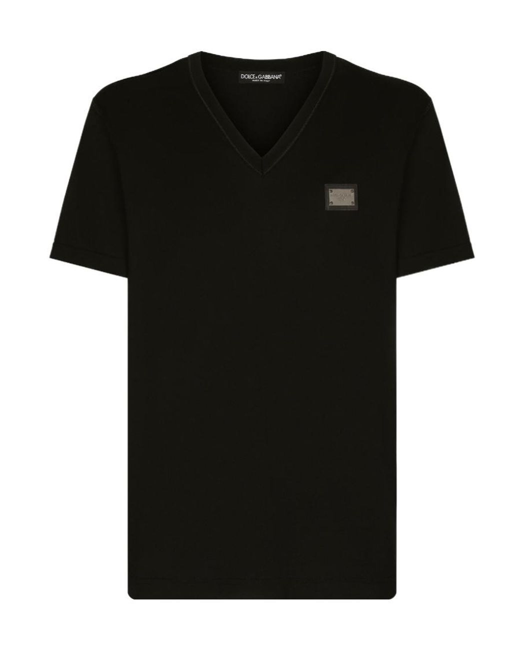 Dolce & Gabbana Black Logo Patch V-Neck T-Shirt for men