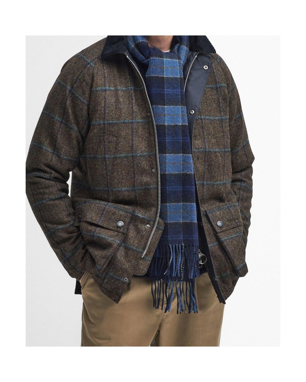 Barbour Blue Plaid Wool Scarf for men