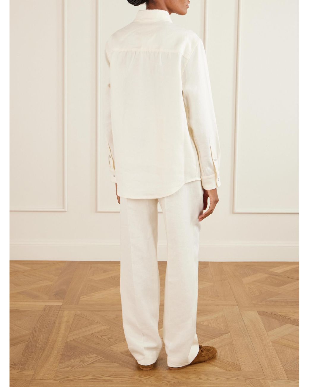 God's True Cashmere White Solid Linen Shirt