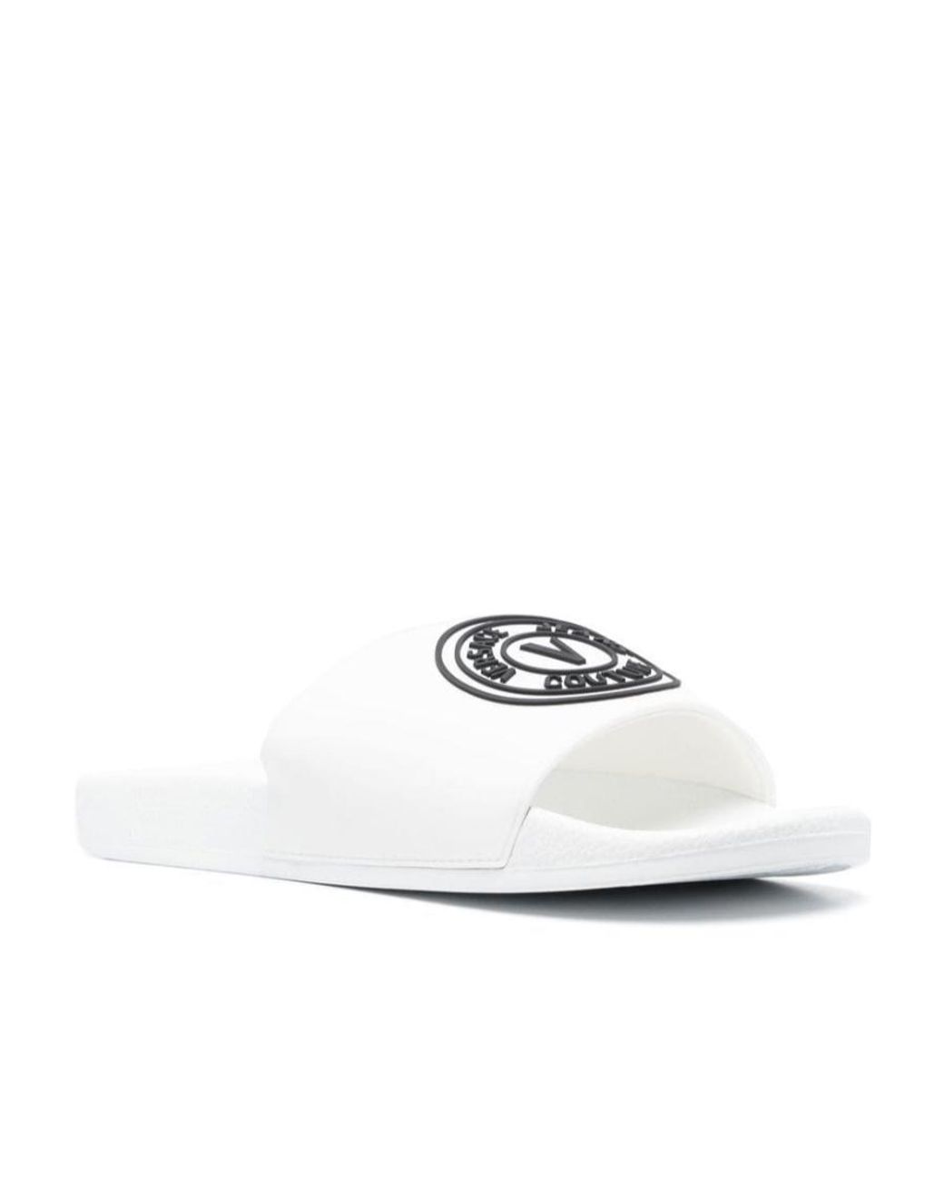Versace Jeans White Logo-Print Flat Slides for men