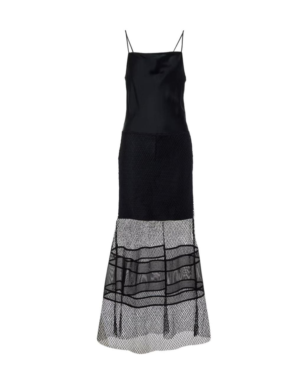 Helmut Lang Black Net Trim Satin Strap Dress