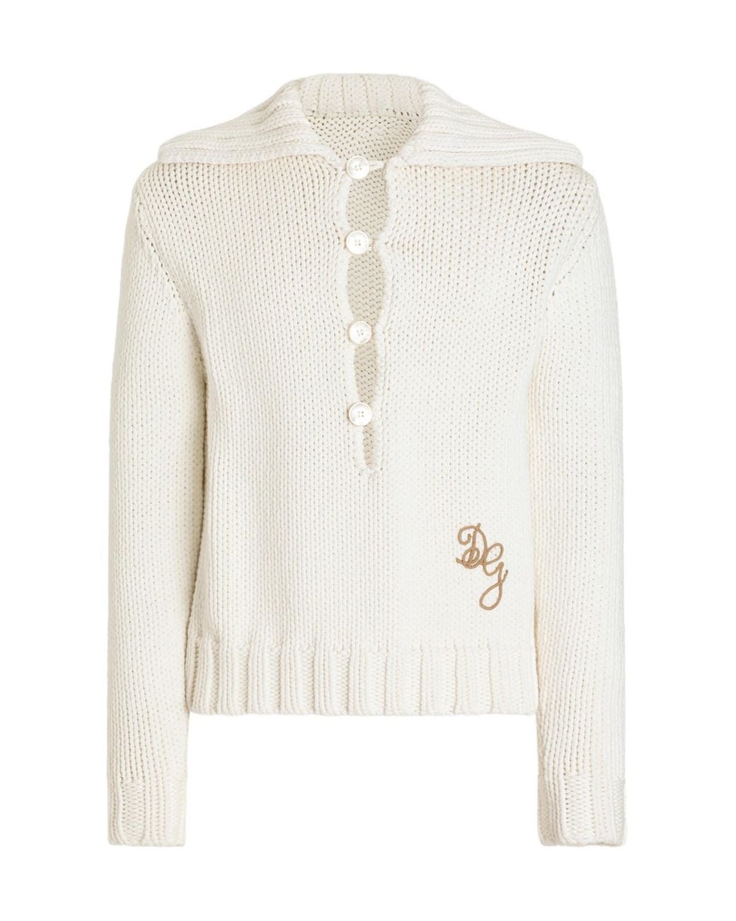 Dolce & Gabbana White Logo Embroidered Knitted Jumper for men