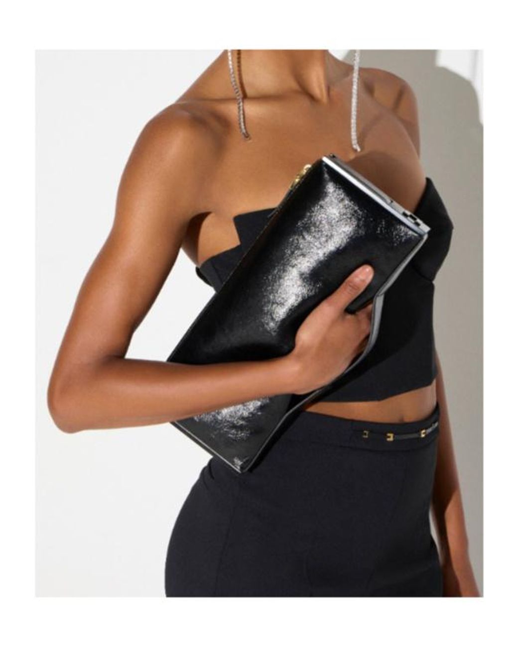 Elisabetta Franchi Black Patent-Effect Clutch Bag