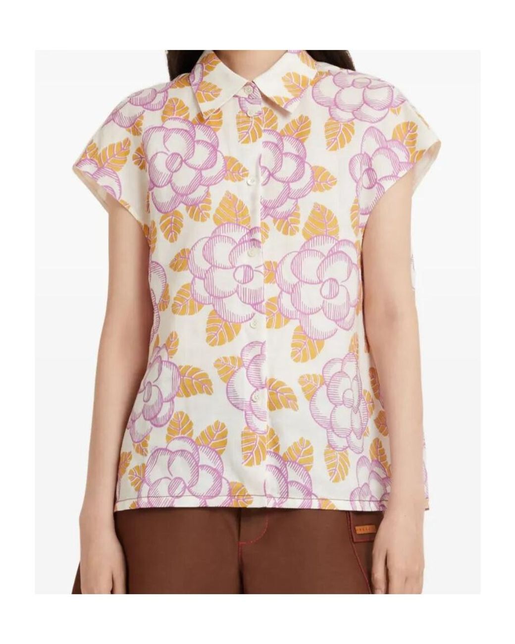 Marni Pink Floral Cap-Sleeved Shirt