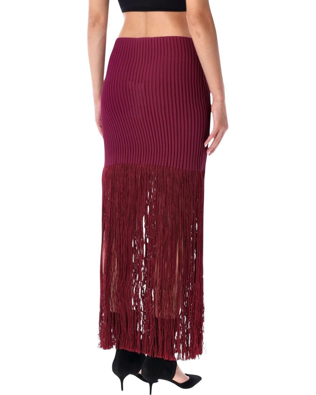 Alaïa Red Alaïa Fringed Knit Skirt