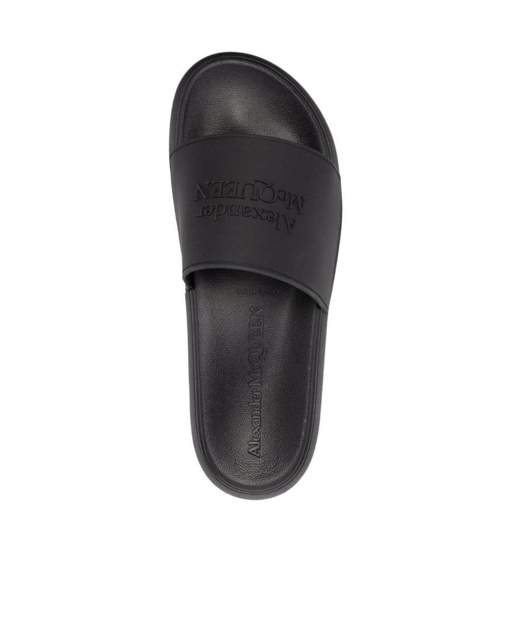 McQueen Black Logo Embossed Slides for men