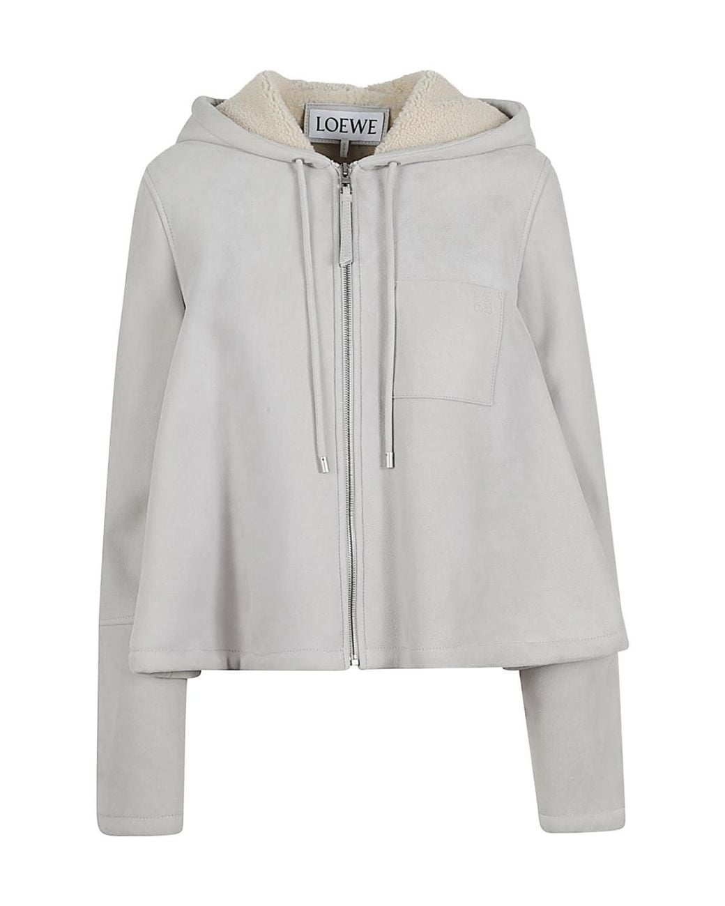 Loewe Gray Leather Hooded Jacket