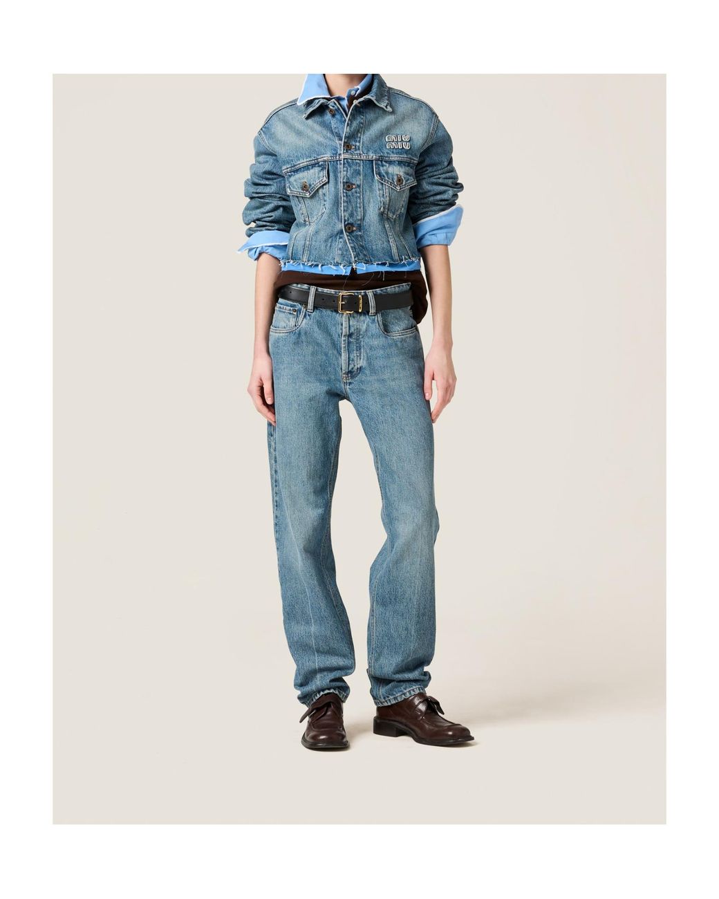 Miu Miu Blue Logo-Embroidered Straight-Leg Jeans