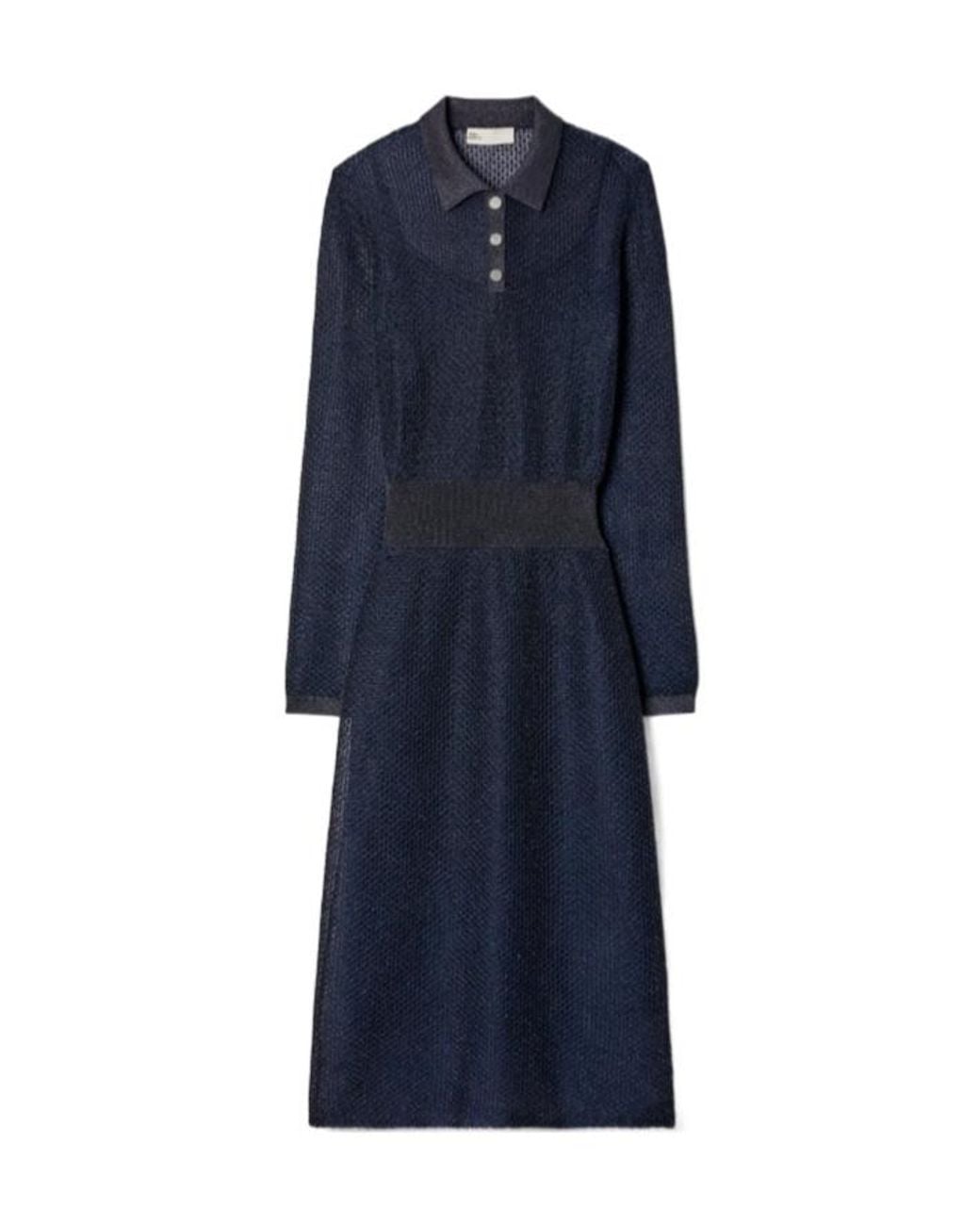 Tory Burch Blue Collared Polo Midi Dress