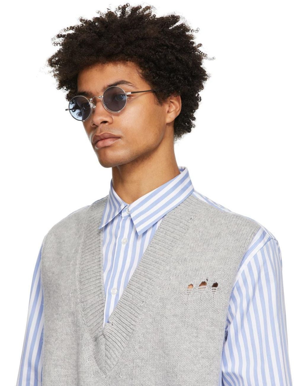 Matsuda Blue Logo Round Sunglasses for men