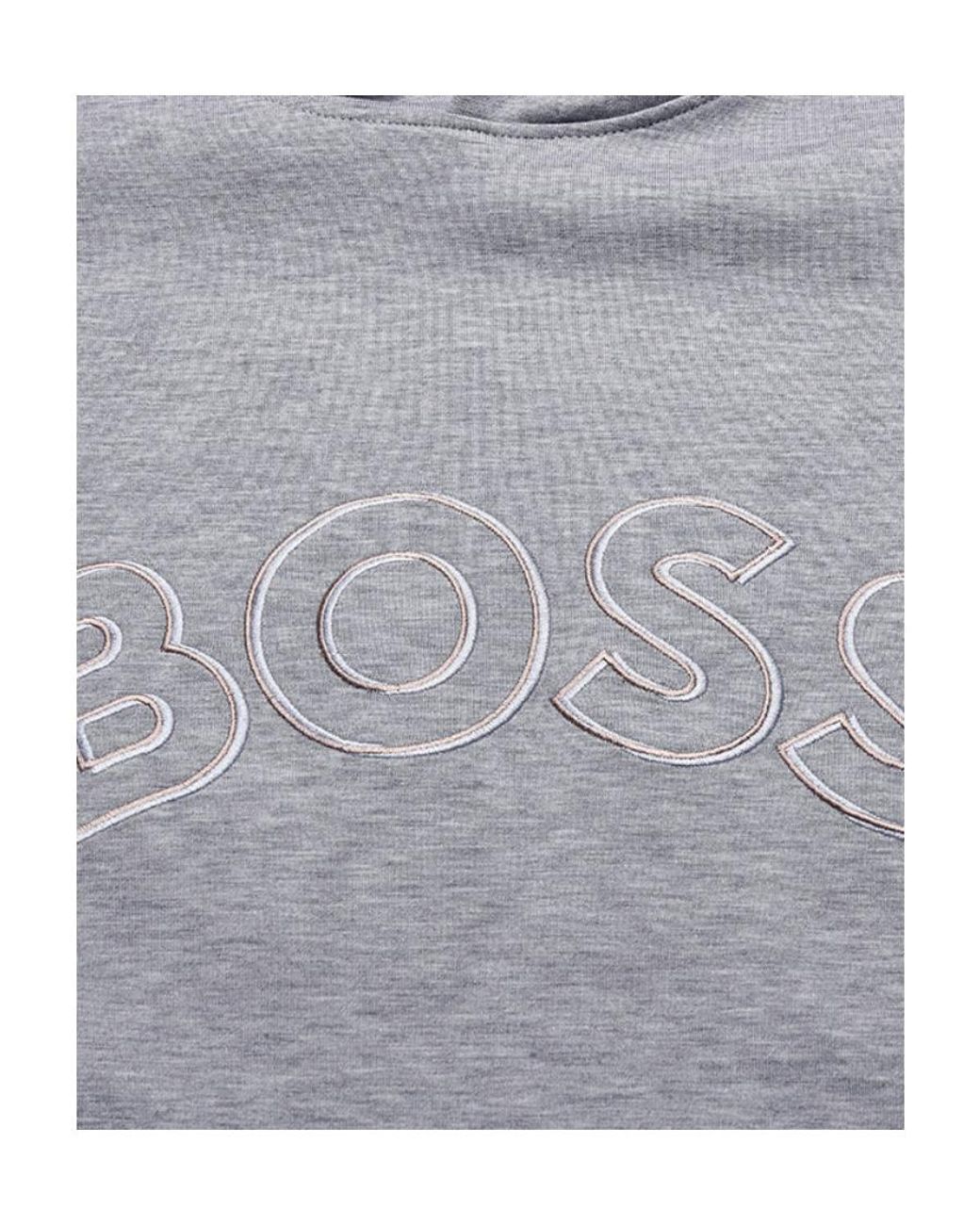 Boss Gray Curved Logo-Embroidered Drawstring Hoodie for men