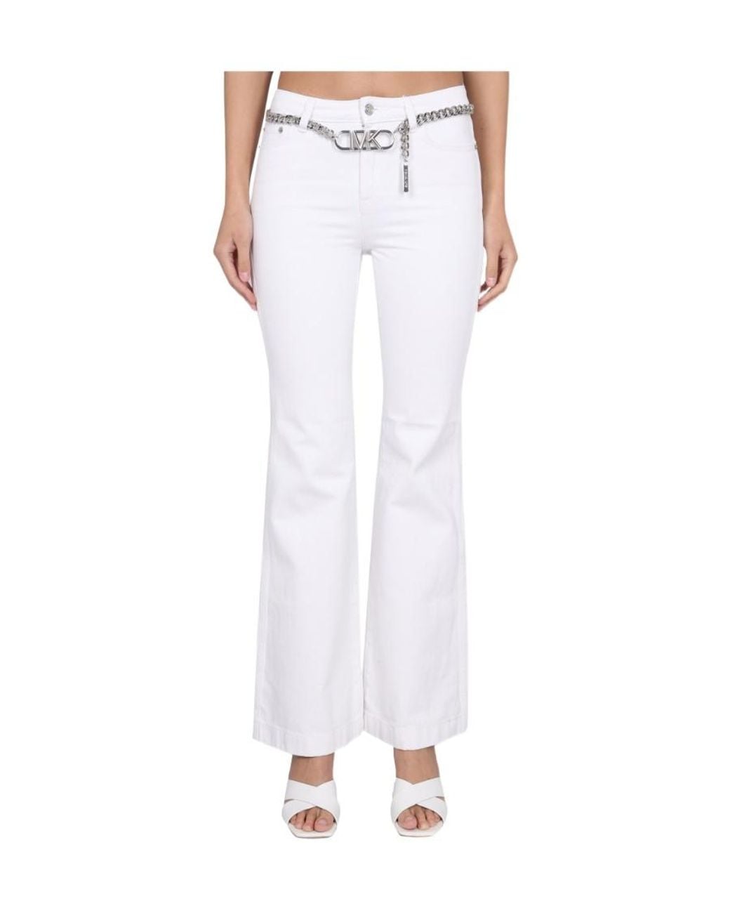 MICHAEL Michael Kors White Low-Rise Chain-Linked Flared Trousers