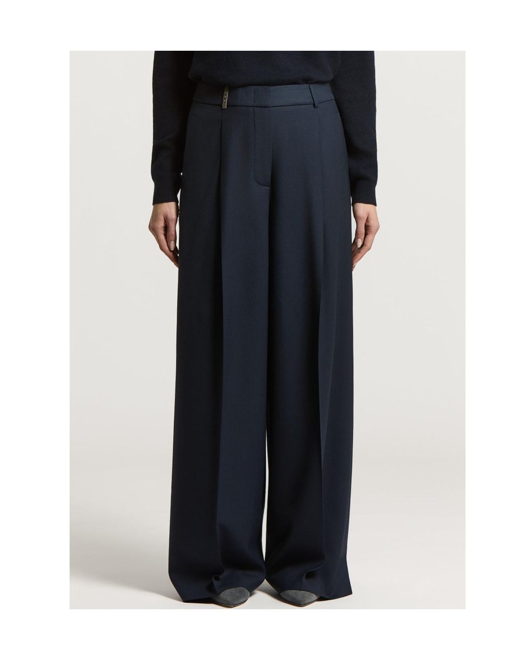 Peserico Black Pleated Wide-Leg Pants