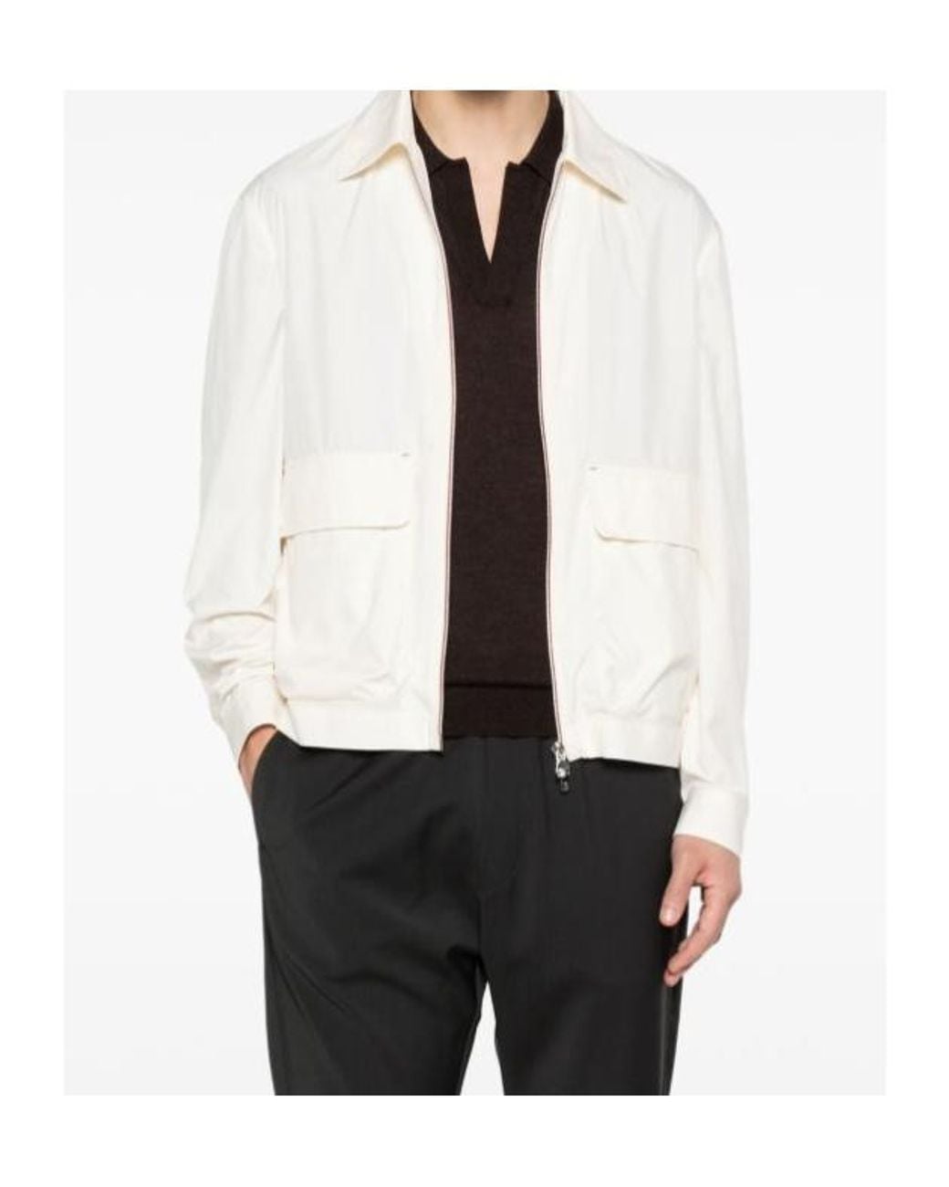 Brunello Cucinelli White Flap-Pocket Zip Jacket for men