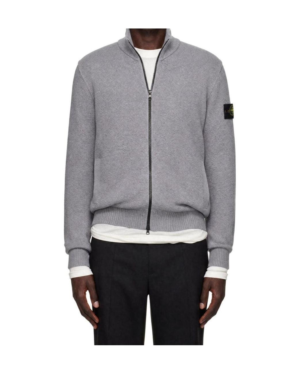 Stone Island Gray Logo-Patch Zip-Up Cardigan for men