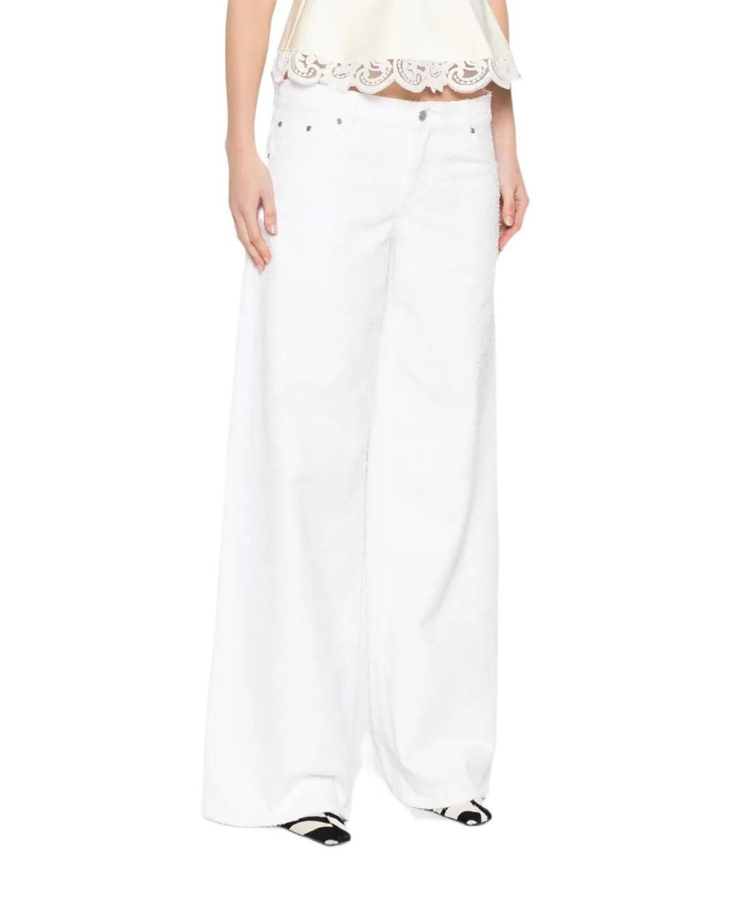 Stella McCartney White Bouclé Wide-Leg Jeans