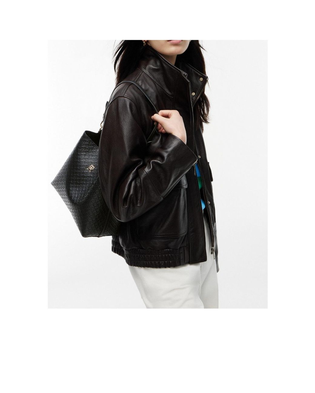 Tommy Hilfiger Black Icon Satchel Mono Faux Leather Shoulder Bag