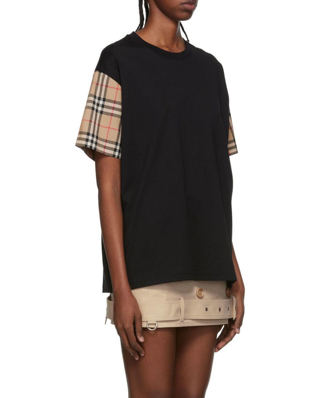 Burberry Black Net Sustain Checked Poplin-Trimmed Cotton-Jersey T-Shirt