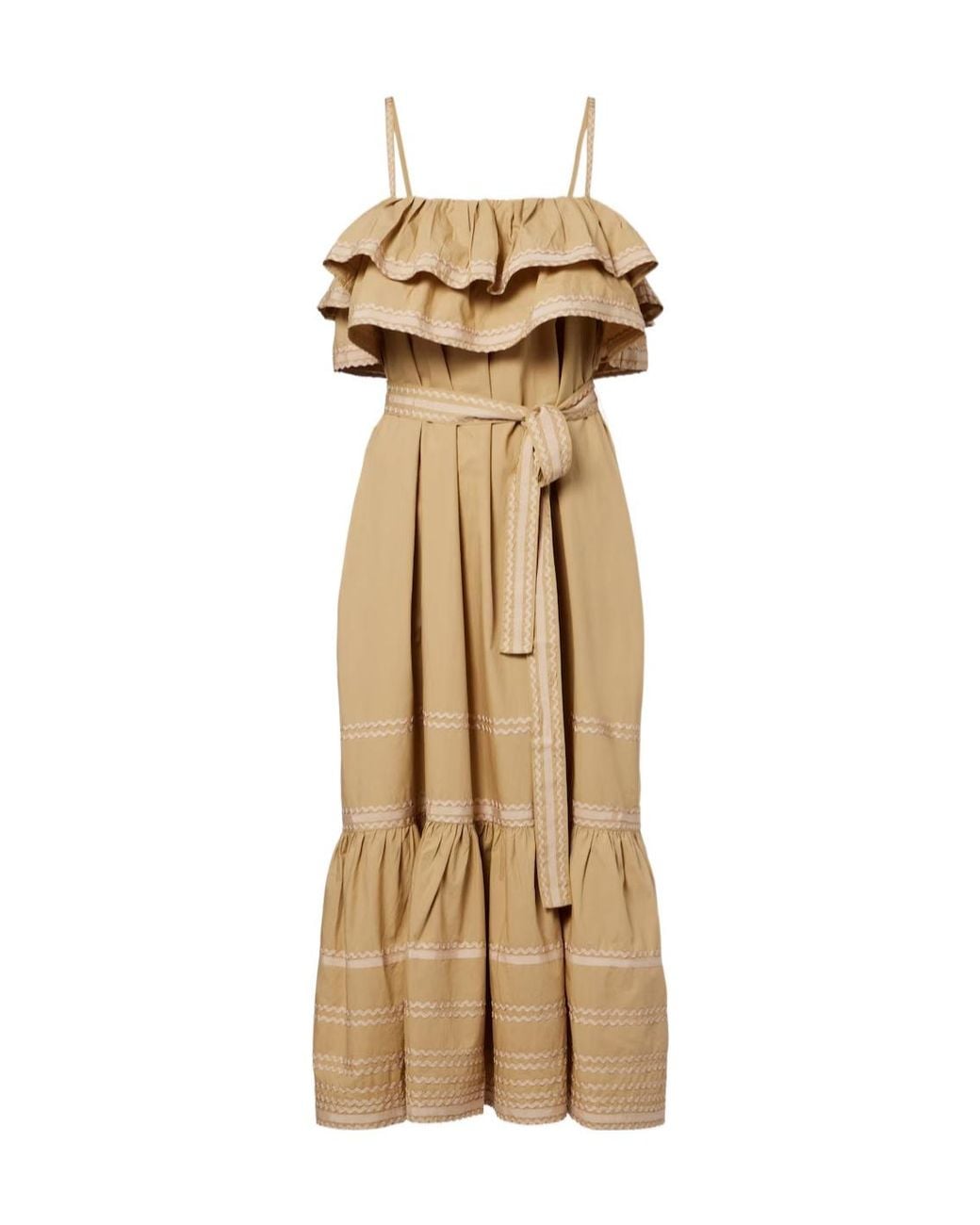 Ulla Johnson Metallic Lucian Ruffled Cotton Midi Dress