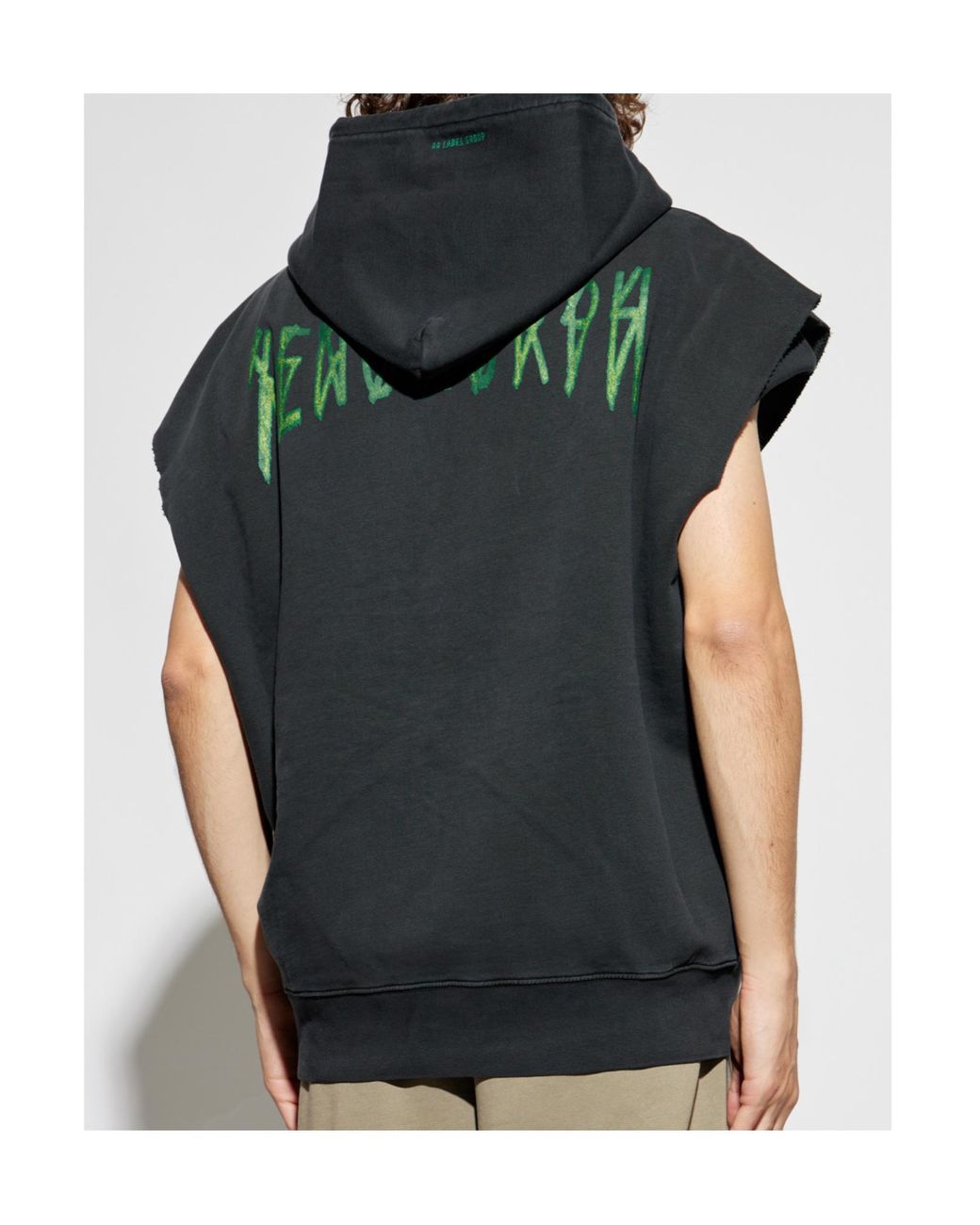 44 Label Group Black Logo Printed Sleeveless Drawstring Hoodie for men