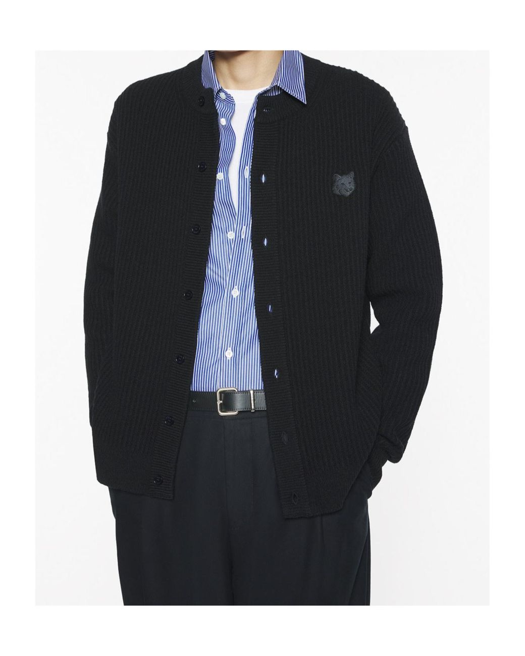 Maison Kitsuné Black Maison Kitsuné Fox Head Ribbed Cardigan for men