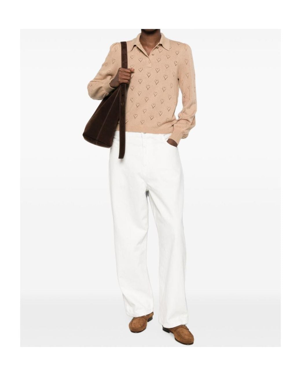 Twinset Natural Pointelle Polo Knitted Sweater