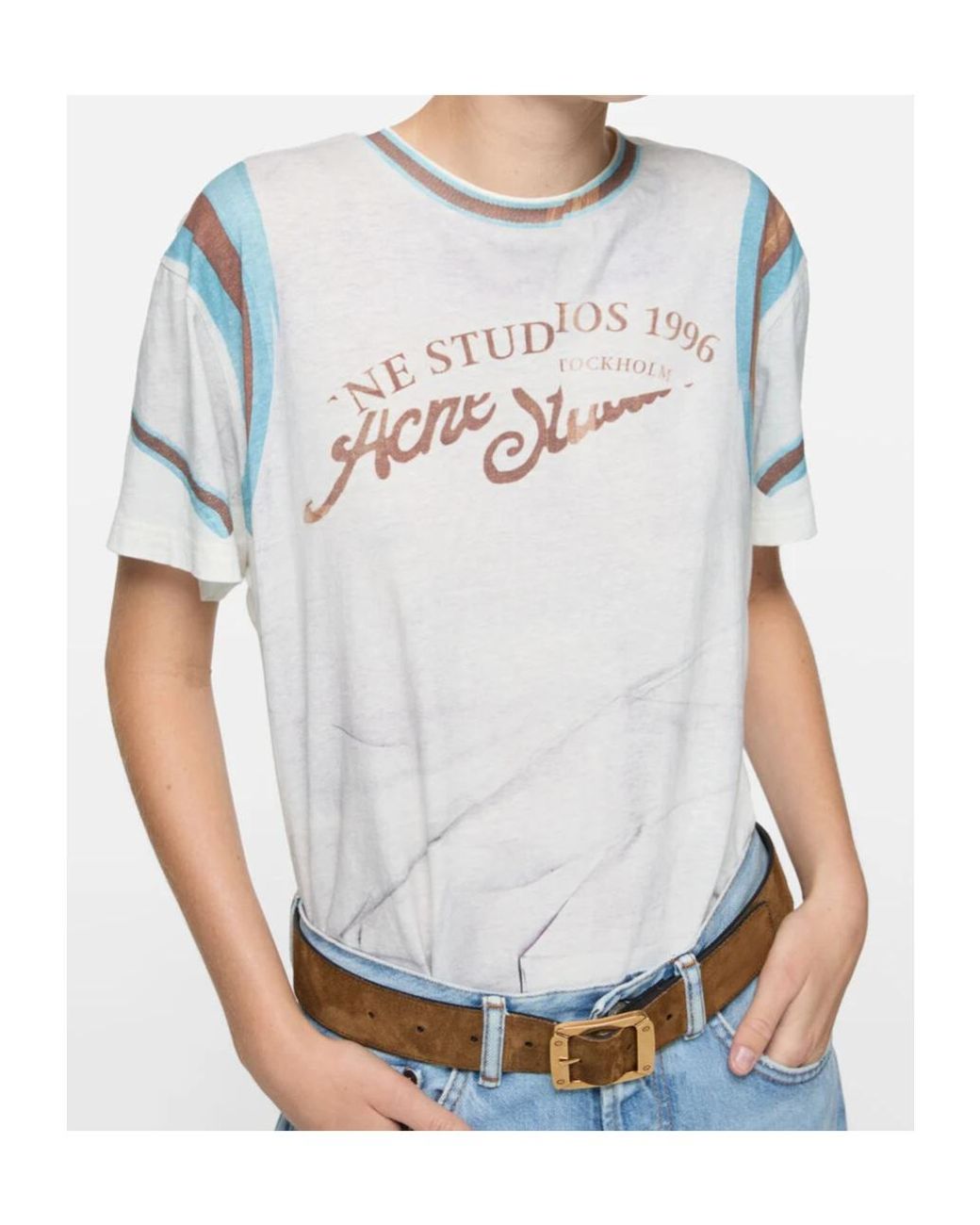 Acne White Logo Printed Crewneck T-Shirt