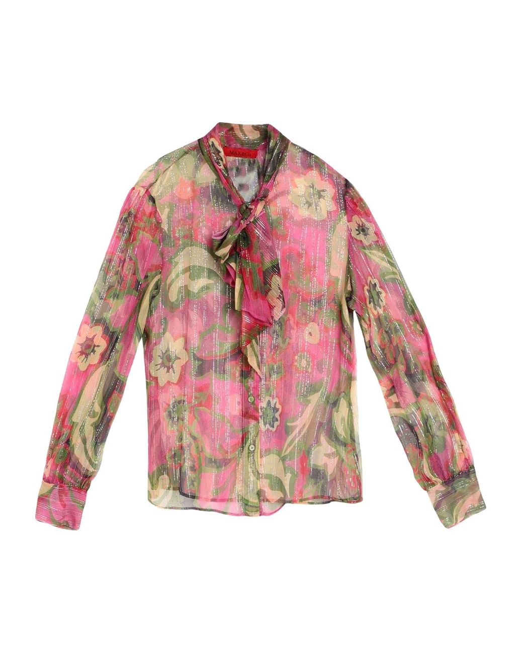 MAX&Co. Red Floral Chiffon Bow Blouse