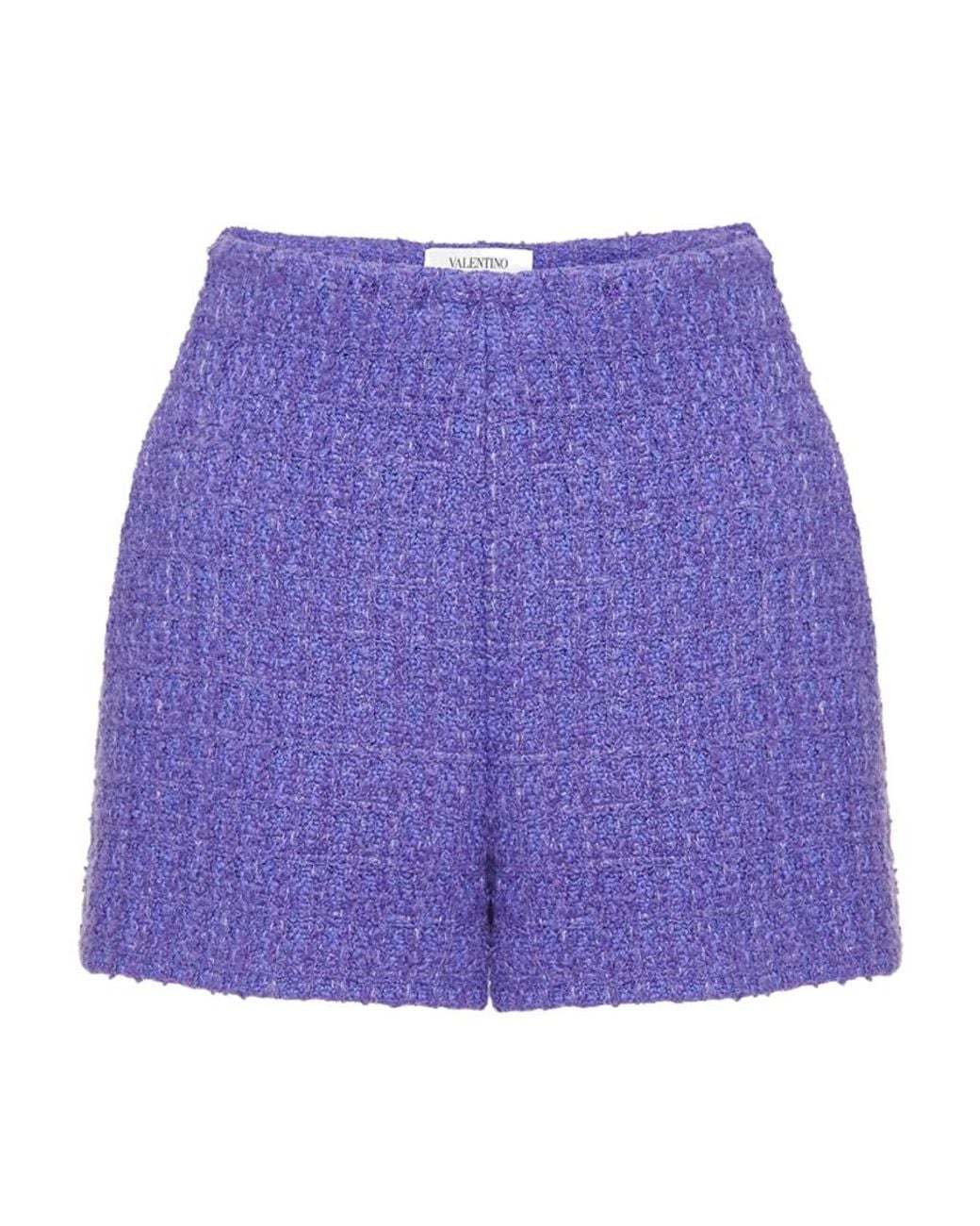 Valentino Purple High-Waist Bouclé Shorts