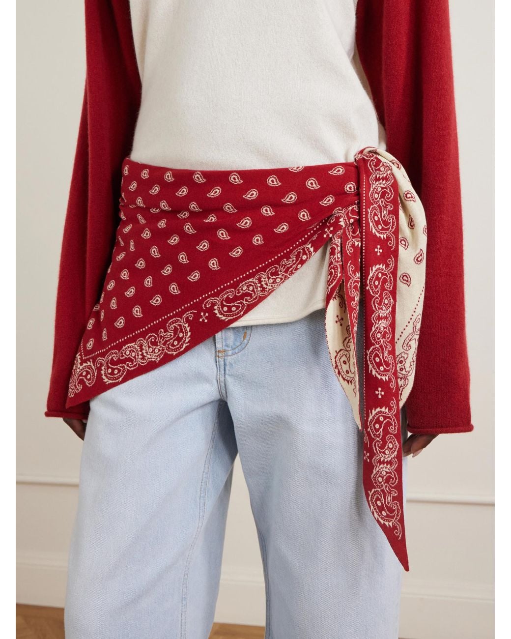Guest In Residence Red The Wild Rag Cotton And Silk-Blend Jacquard Scarf