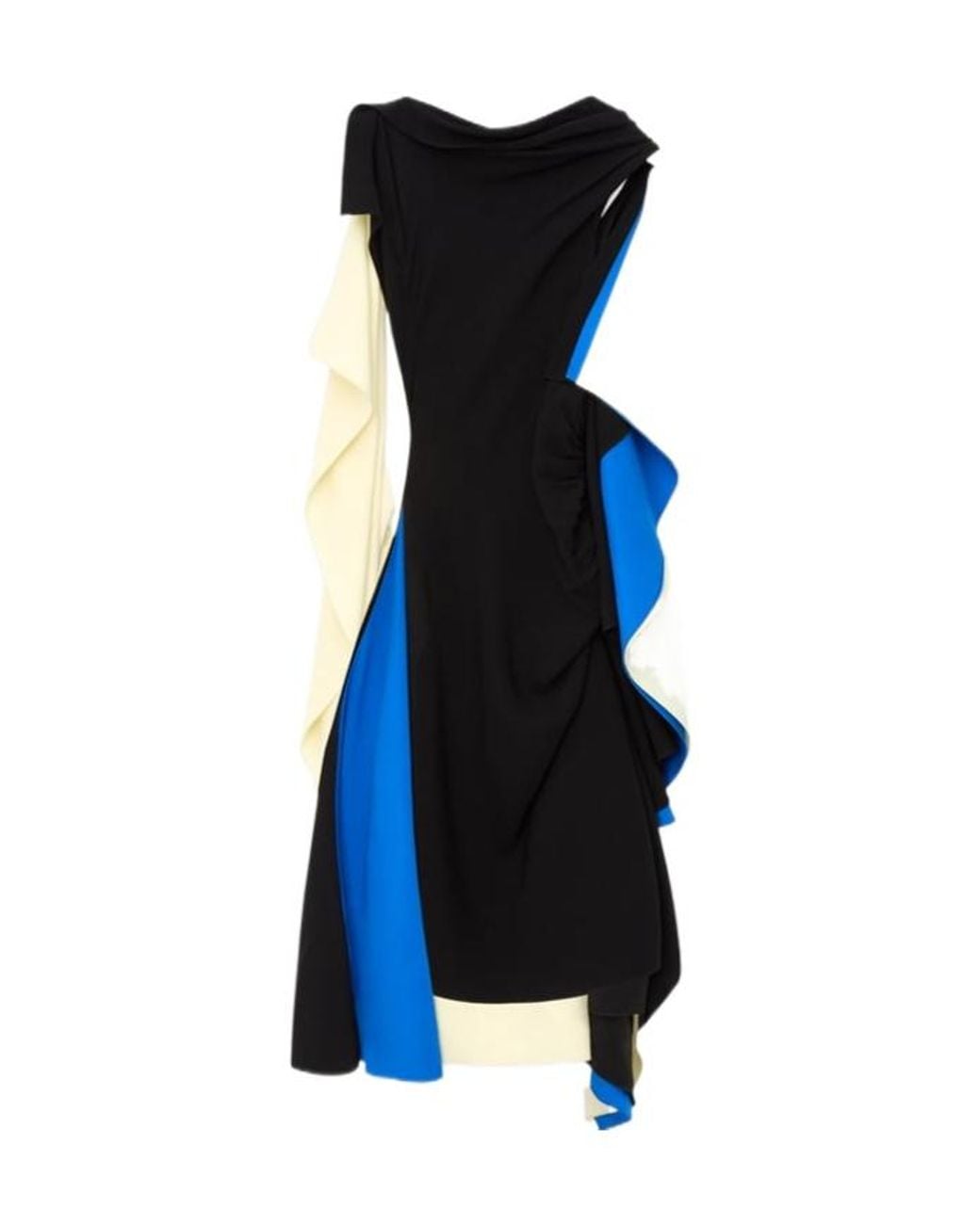 Loewe Blue Asymmetric Colorblock Draped High-Low Dress