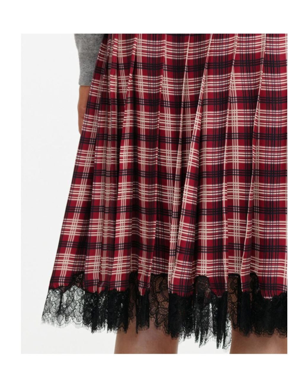 Self-Portrait Red Pleated Lace-Trim Skirt