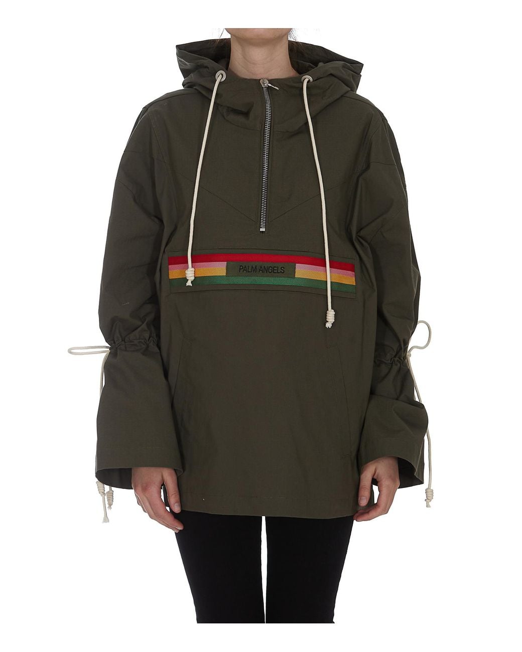 Palm Angels Green Striped Hooded Jacket