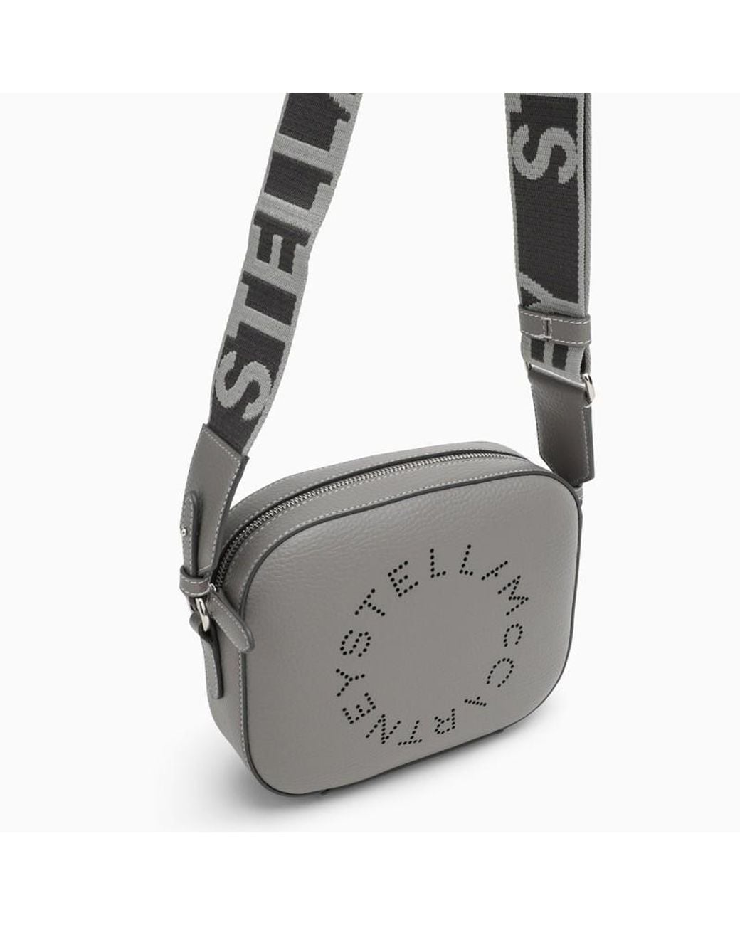 Stella McCartney Gray Logo Perforated Strapped Crossbody Bag
