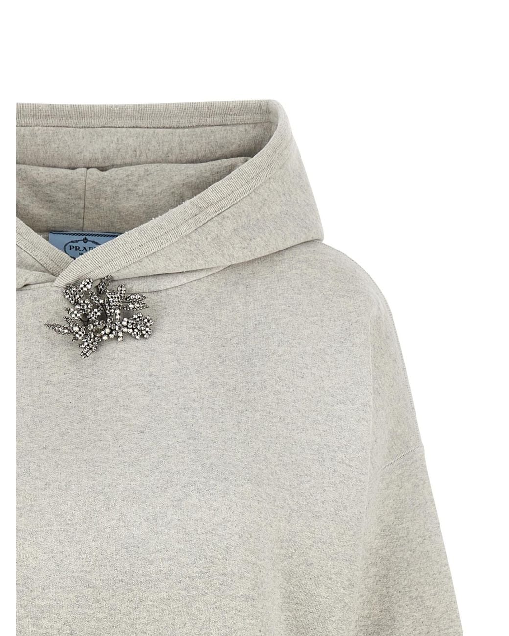 Prada White Embellished Long-Sleeved Hoodie