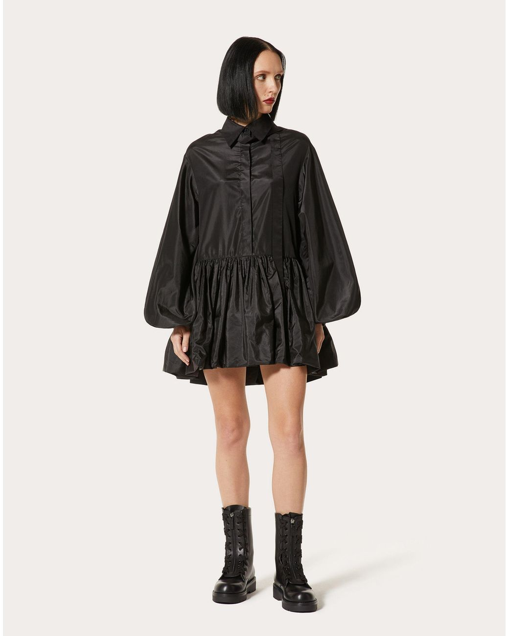 Valentino Black Long-Sleeved Mini Shirt Dress