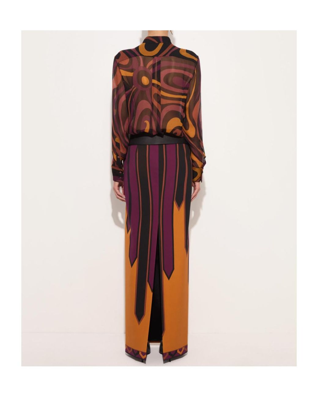 Emilio Pucci Red Pucci Marmo Print Lace-Up Sheer Shirt