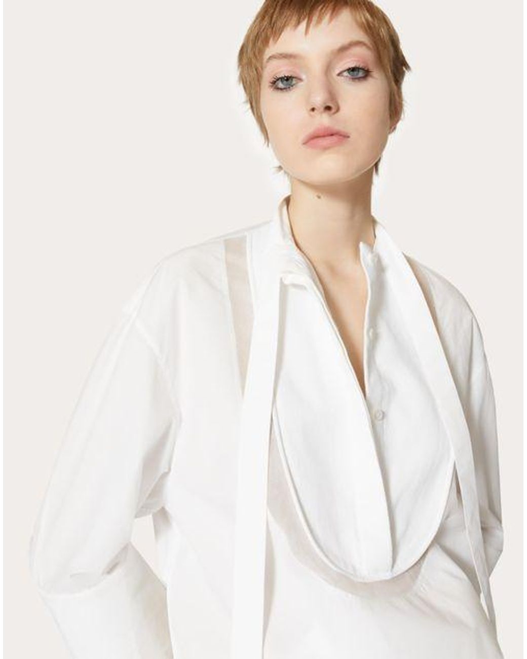 Valentino White Scarf Detailed Long-Sleeved Blouse