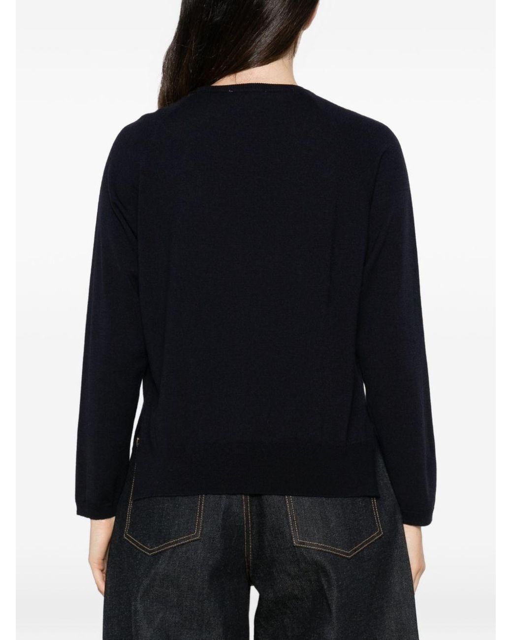 Baserange Black Raglan-Sleeve Side-Slit Sweater