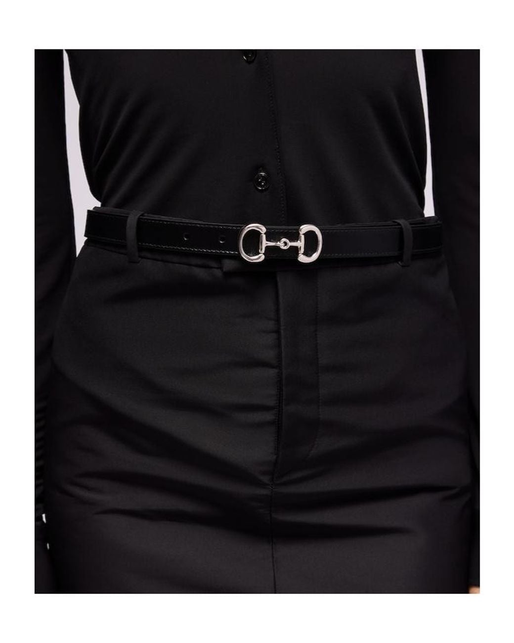 Gucci Black Thin Belt With Horsebit Buckle