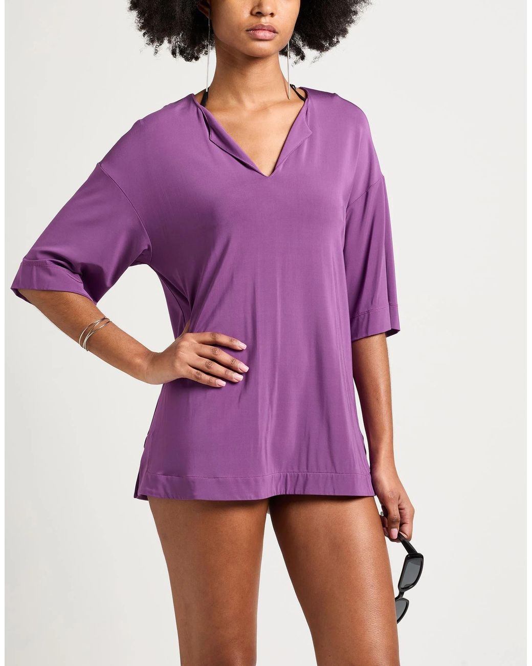 Max Mara Purple Comfortable Solid Color Stretch T-Shirt
