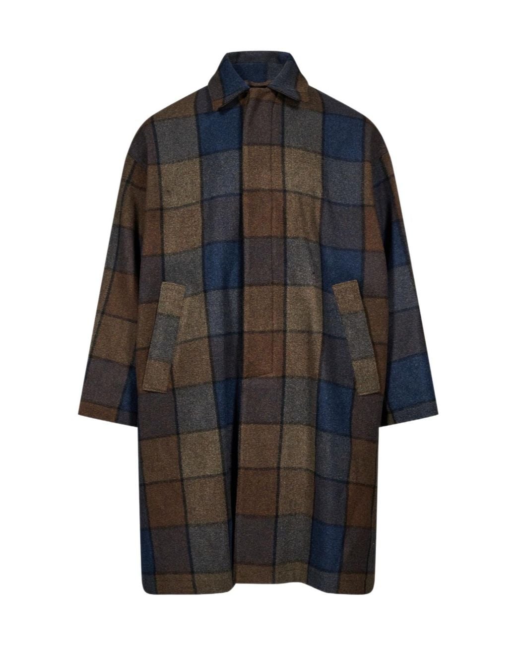 Song For The Mute Blue Checked Wool Coat for men