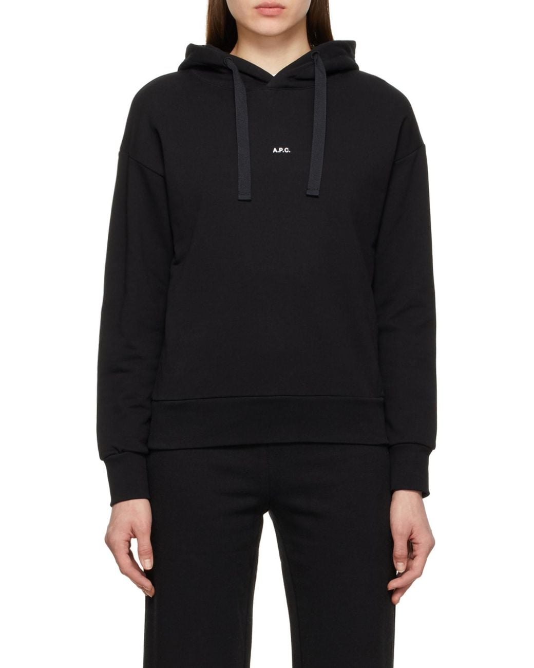 A.P.C. Black Logo Printed Drawstring Hoodie