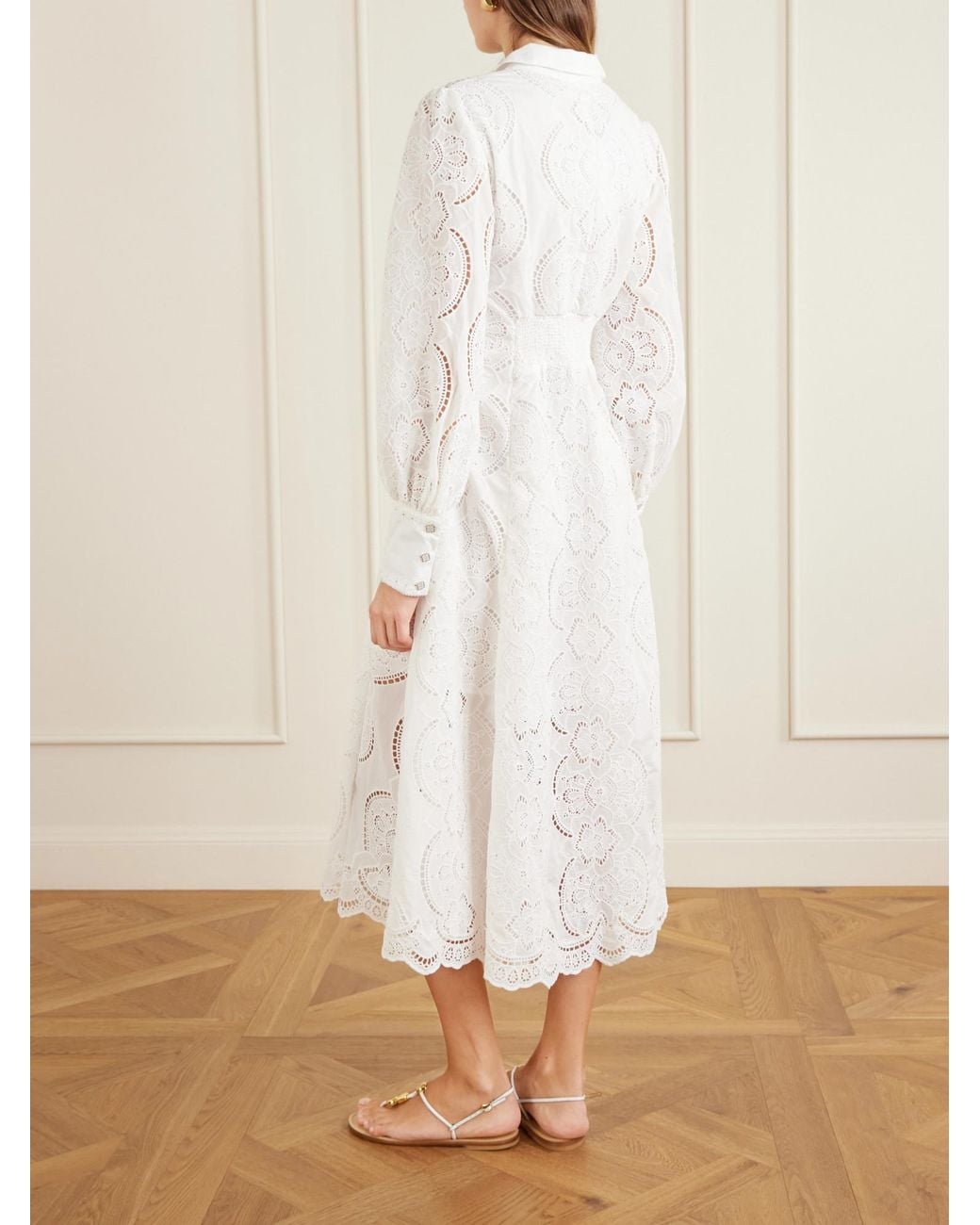 Camilla White Tie-Detailed Broderie Anglaise Cotton Midi Shirt Dress