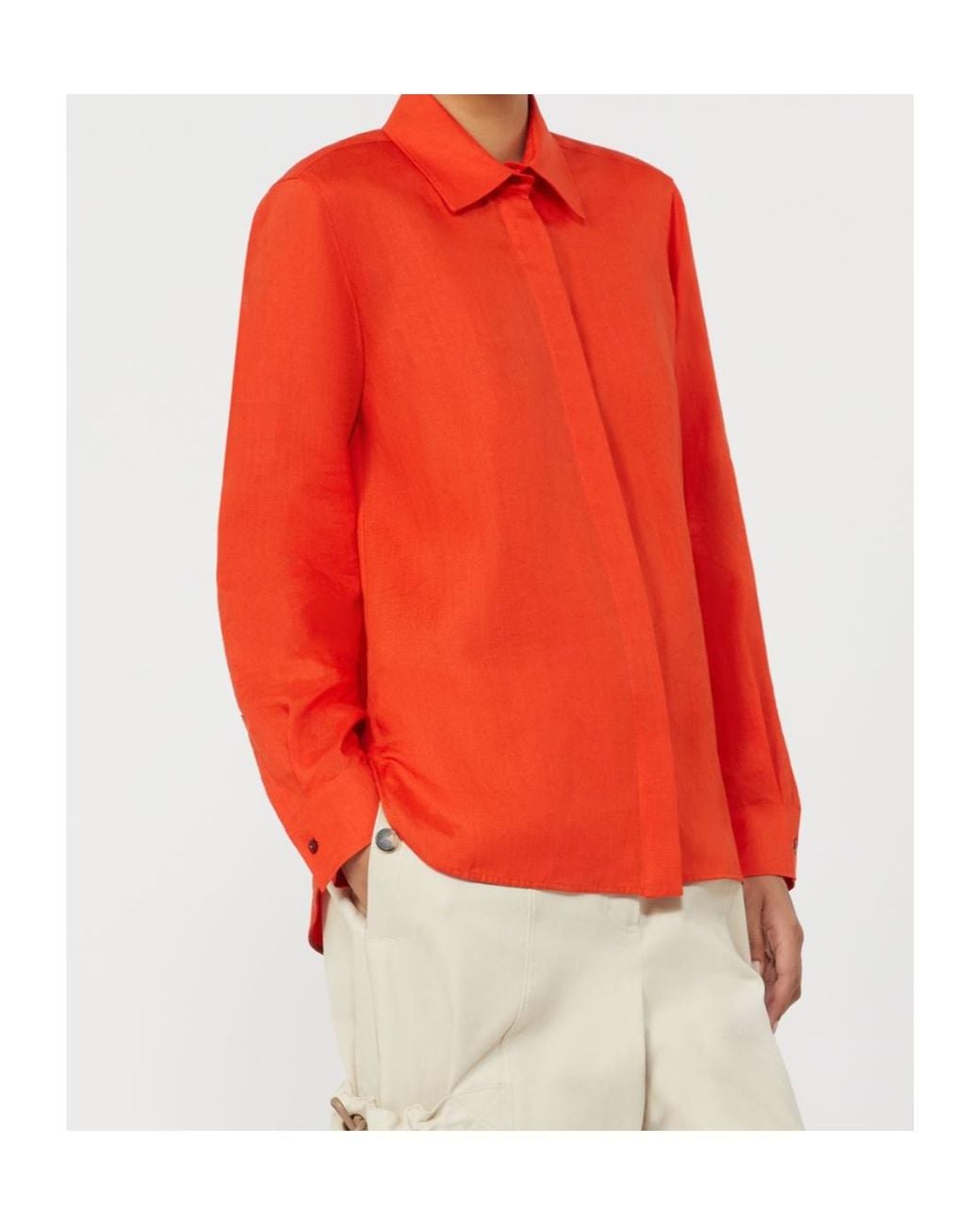 Max Mara Orange Falasco Collared Long-Sleeved Shirt
