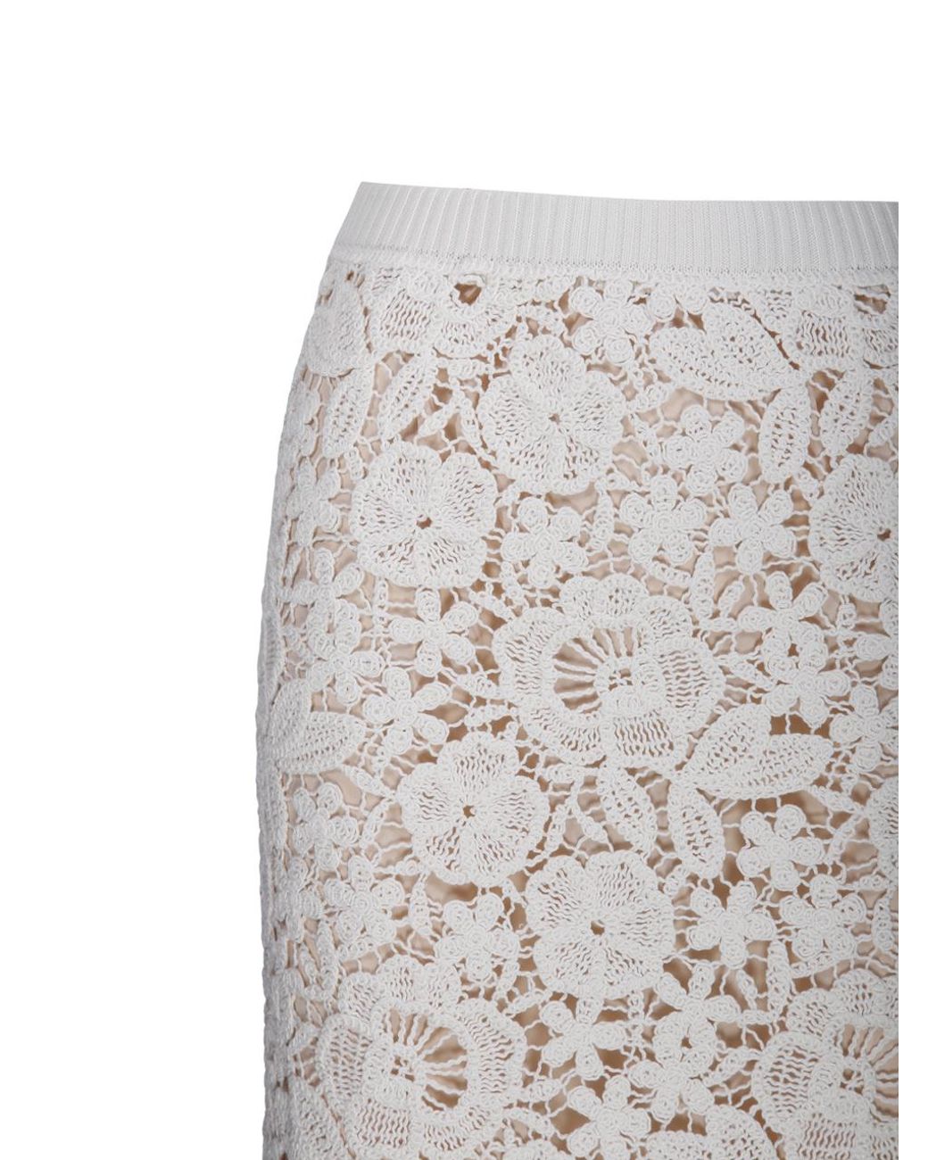 P.A.R.O.S.H. White Floral Embroidered Midi Skirt
