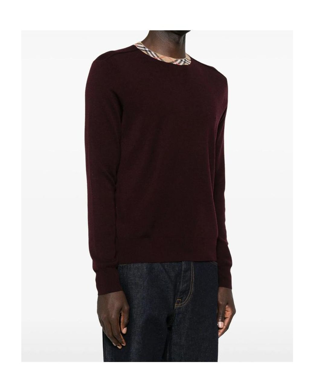 Burberry Brown Check-Neck Knitted Jumper for men
