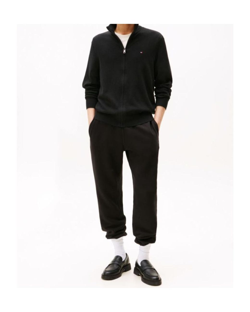 Tommy Hilfiger Black Embroidered-Logo Zip-Up Jumper for men